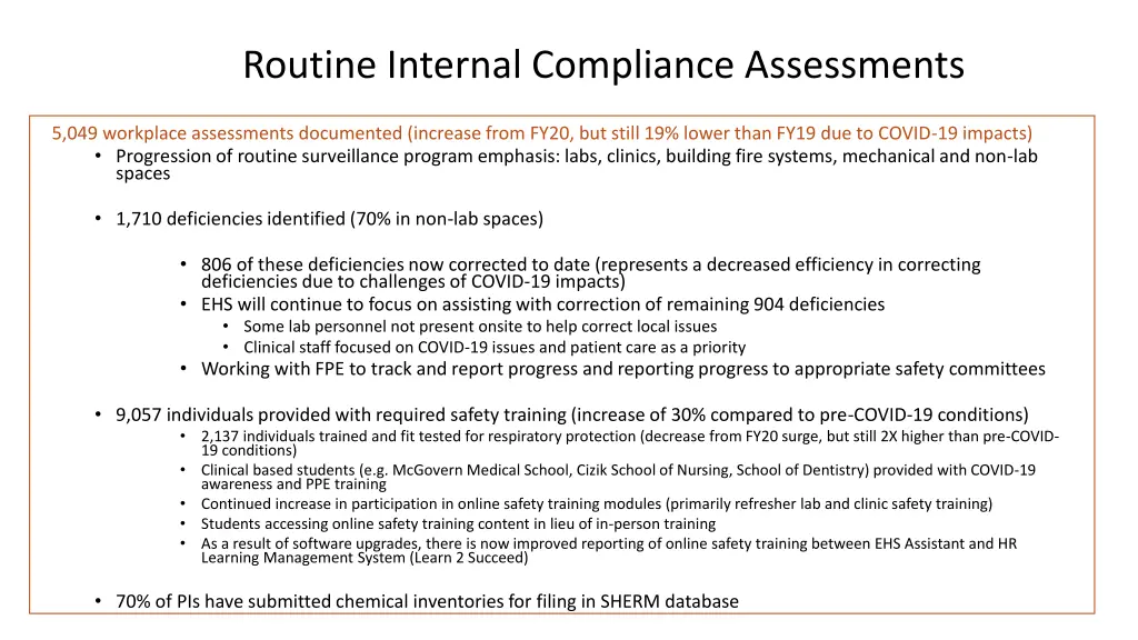 routine internal compliance assessments