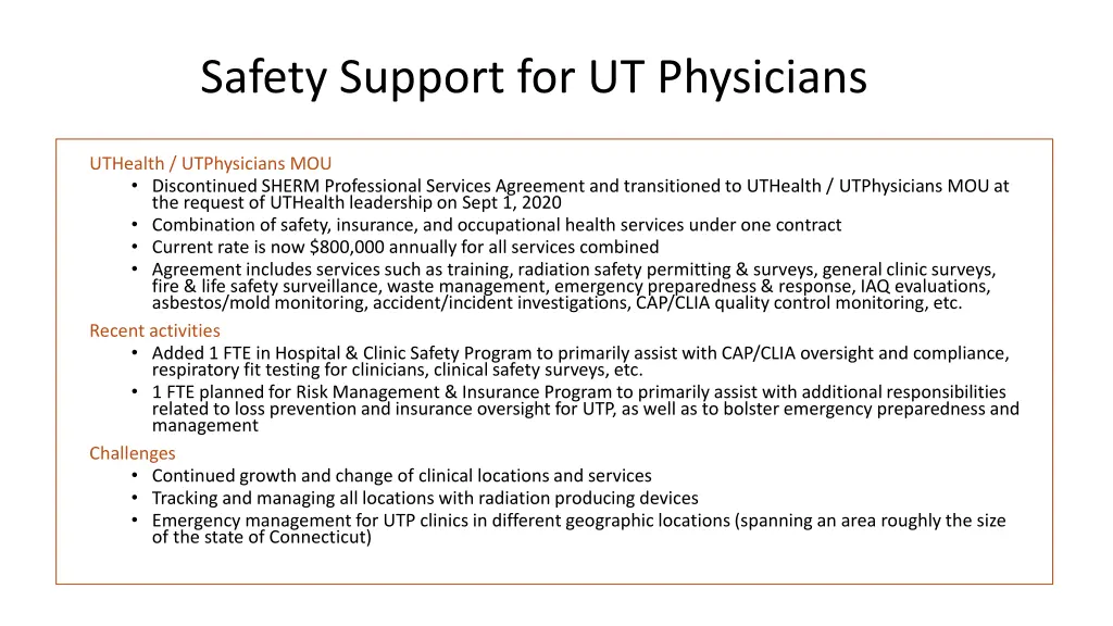 safety support for ut physicians