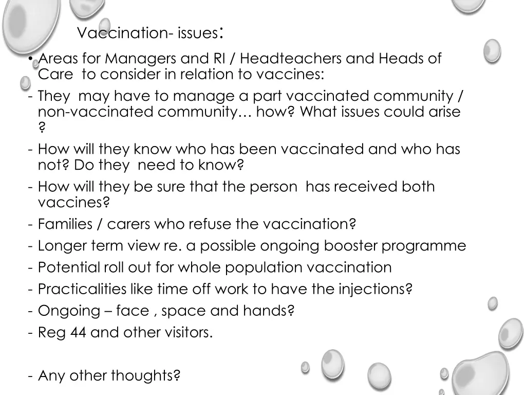 vaccination issues areas for managers