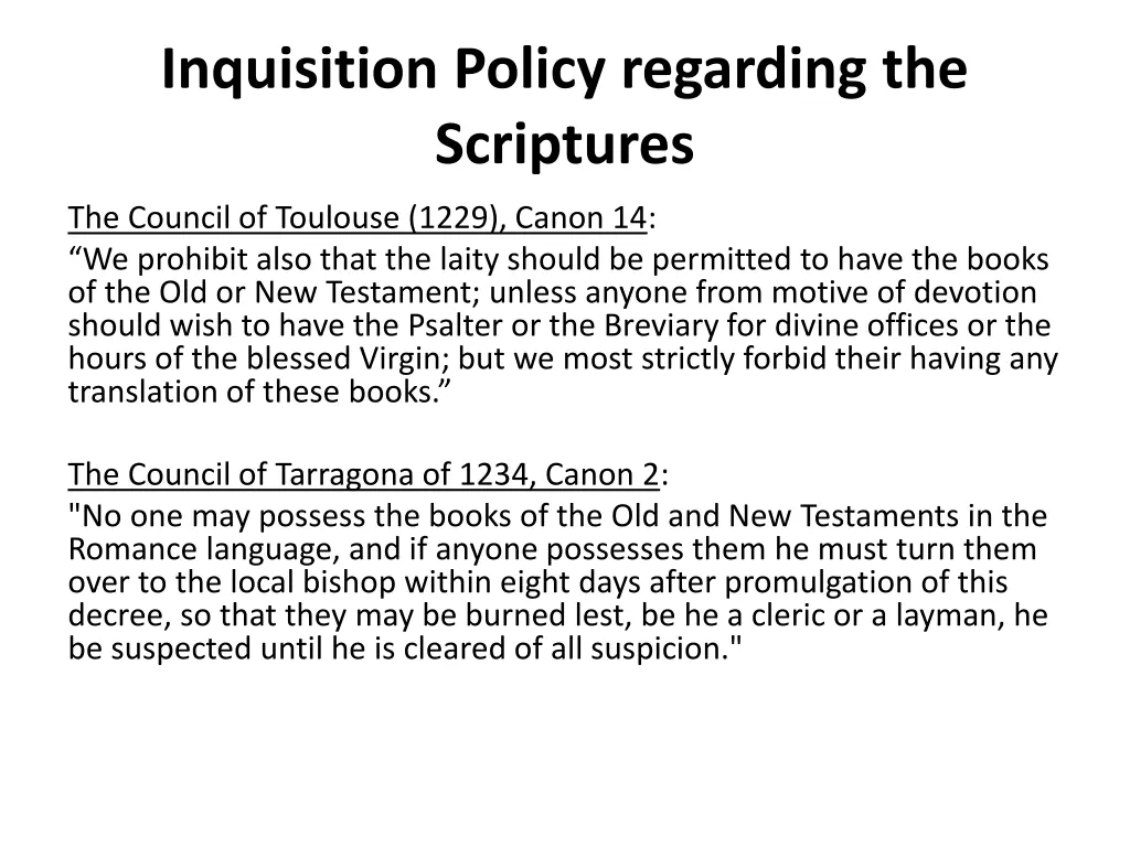 inquisition policy regarding the scriptures