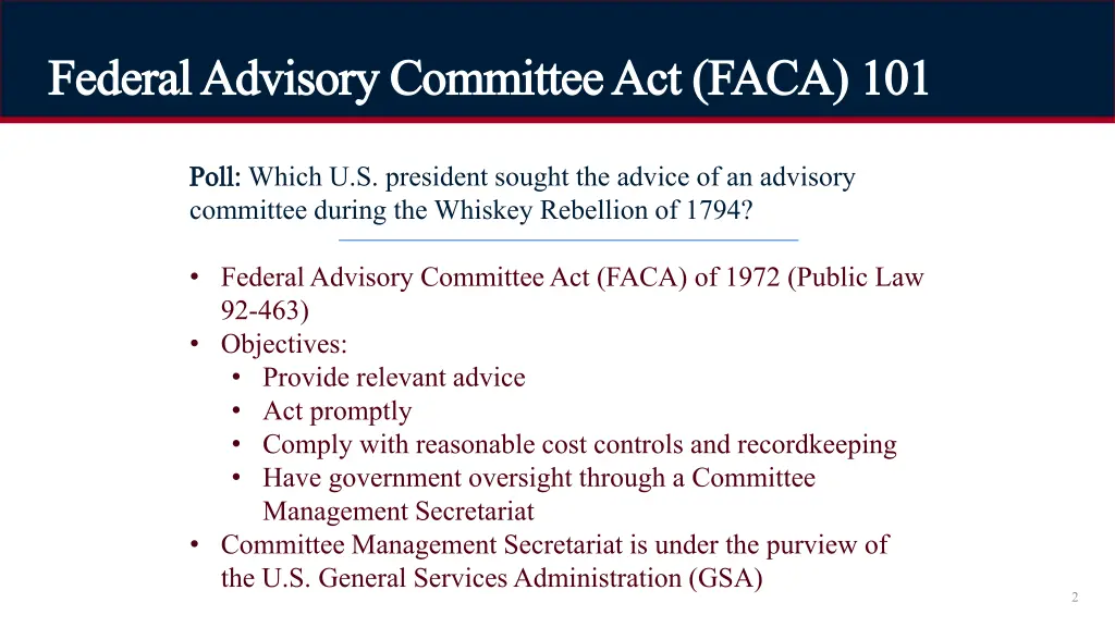 federal advisory committee act faca 101 federal