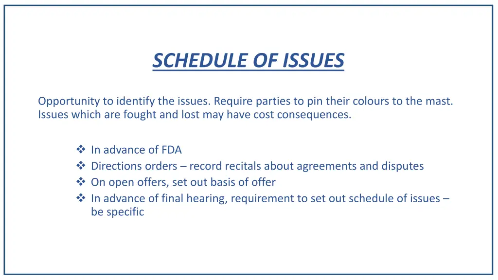 schedule of issues