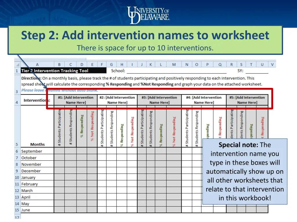 step 2 add intervention names to worksheet there