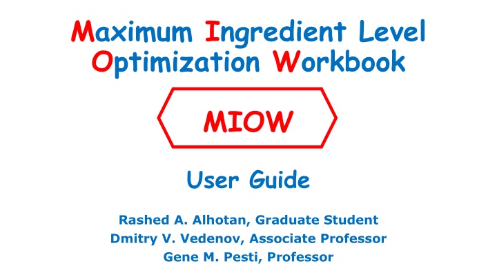 maximum ingredient level optimization workbook