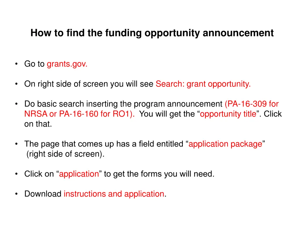 how to find the funding opportunity announcement