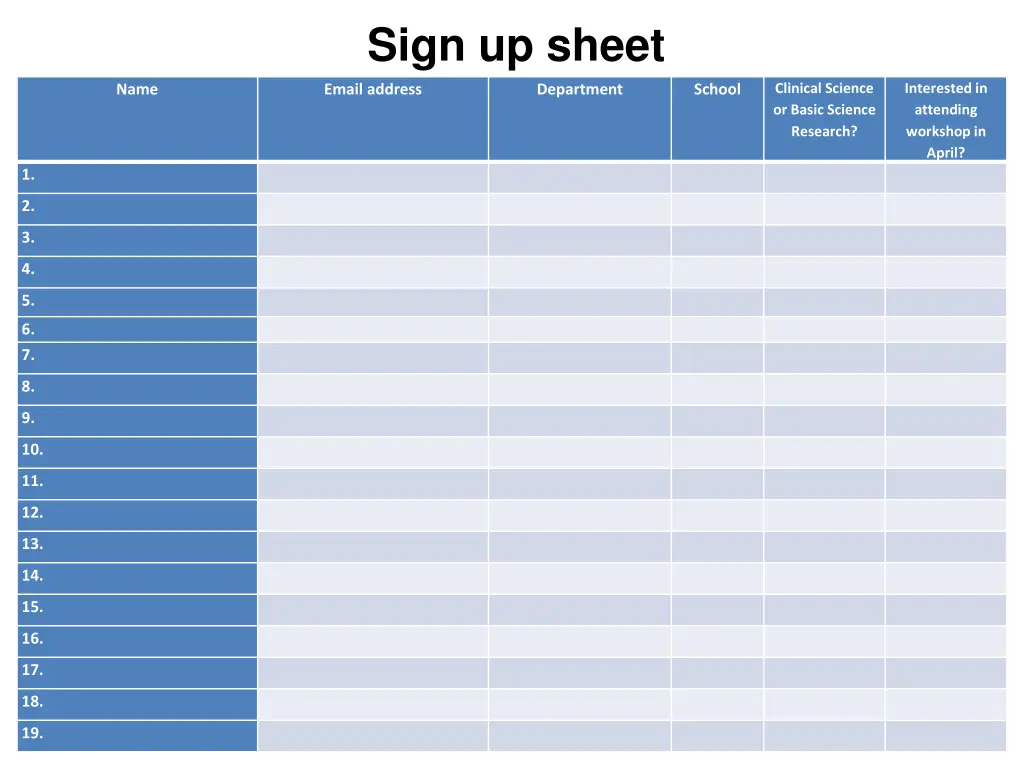 sign up sheet