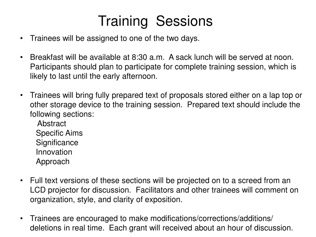 training sessions