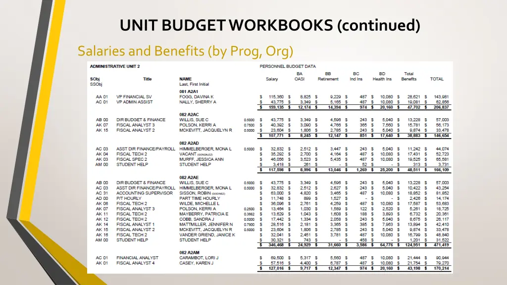 unit budget workbooks continued