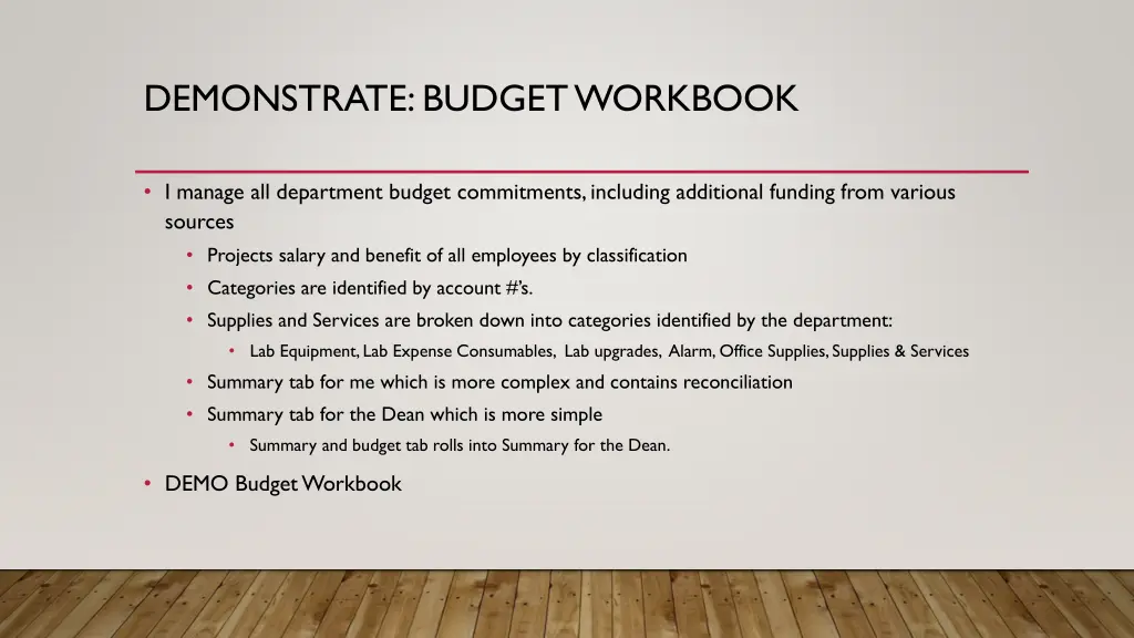 demonstrate budget workbook