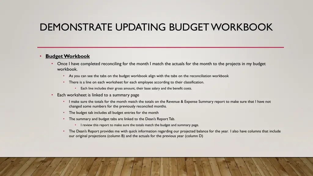 demonstrate updating budget workbook