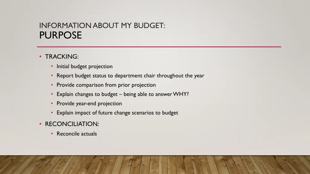 information about my budget purpose