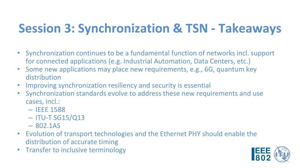 session 3 synchronization tsn takeaways