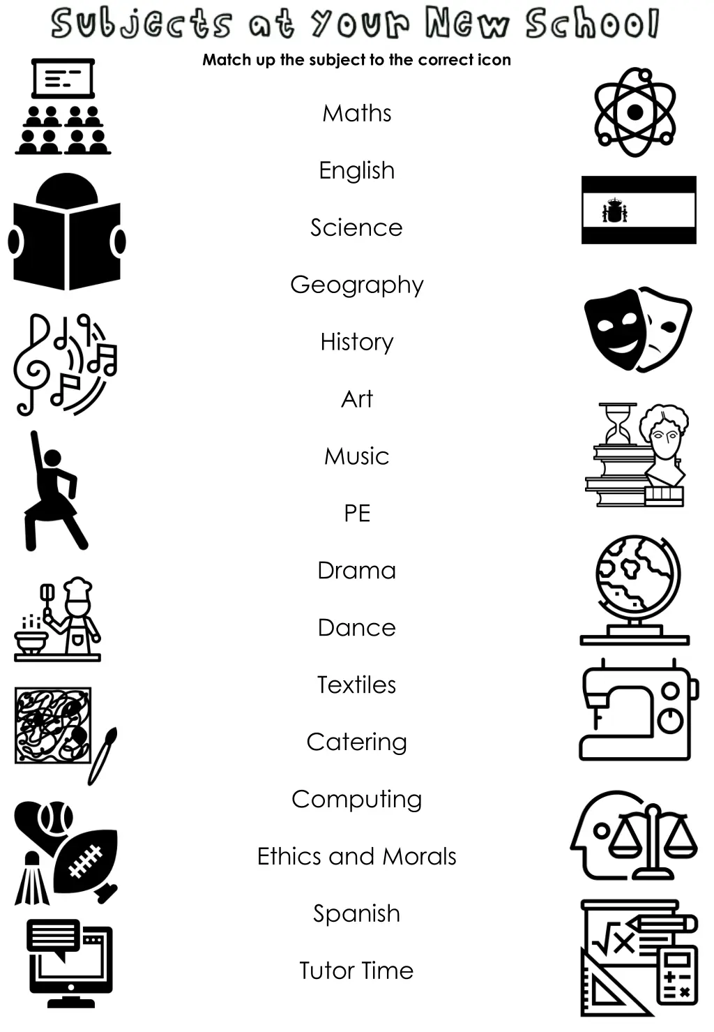 match up the subject to the correct icon