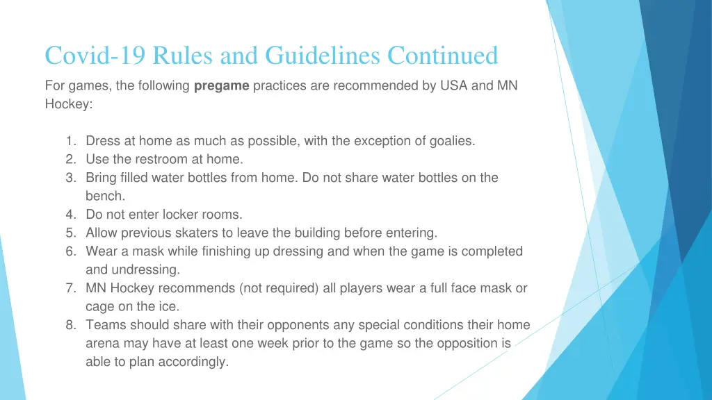 covid 19 rules and guidelines continued