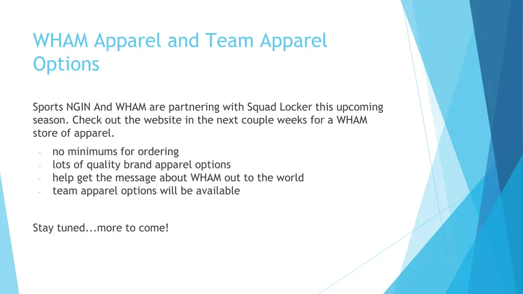 wham apparel and team apparel options