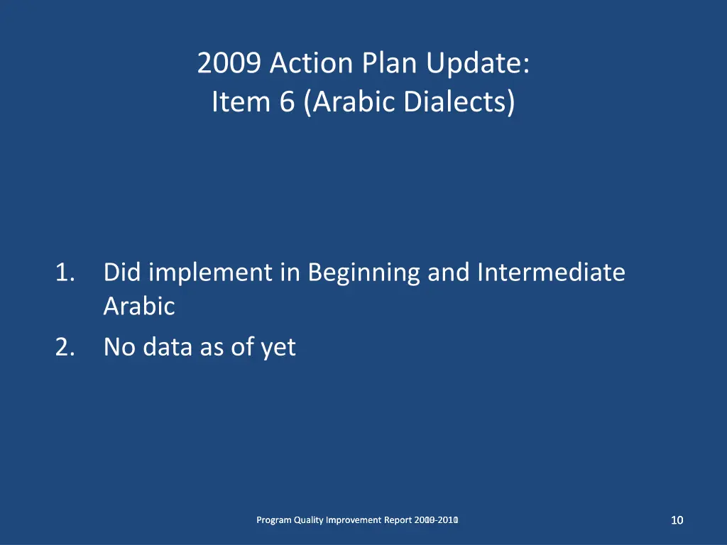 2009 action plan update item 6 arabic dialects