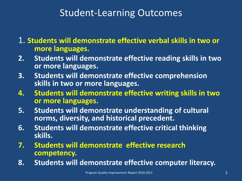 student learning outcomes