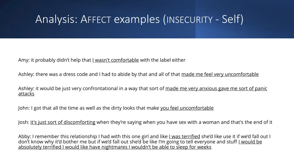 analysis a ffect examples insecurity self