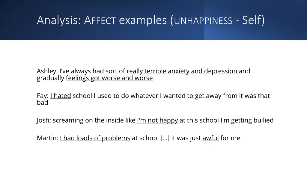 analysis a ffect examples unhappiness self
