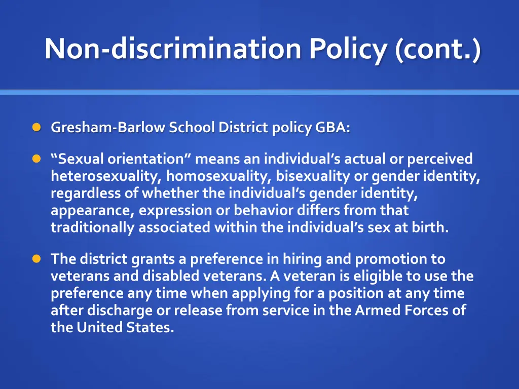 non discrimination policy cont