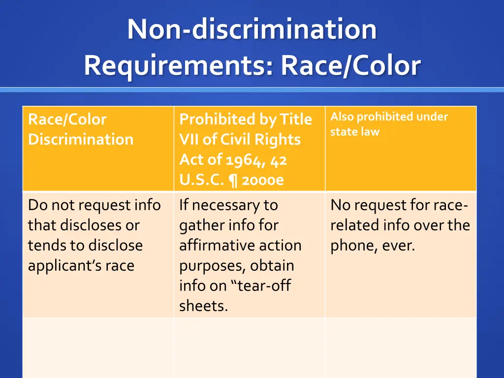 non discrimination requirements race color