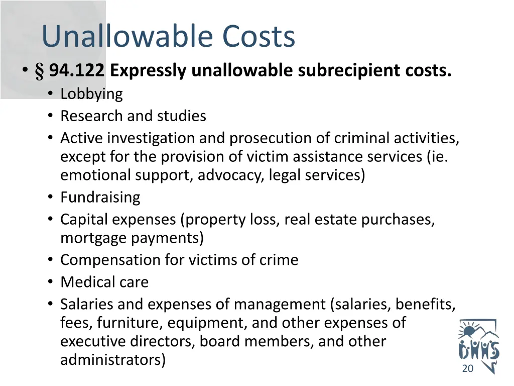 unallowable costs 94 122 expressly unallowable