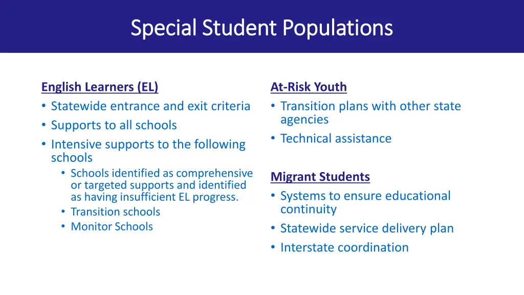 special student populations special student