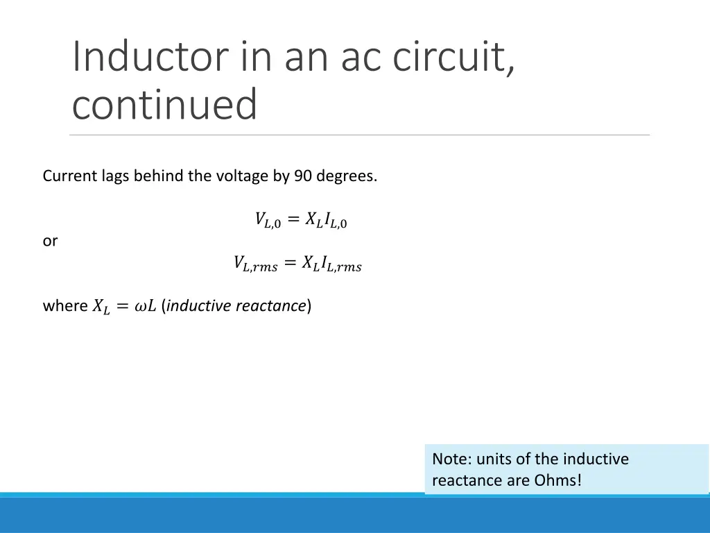 inductor in an ac circuit continued