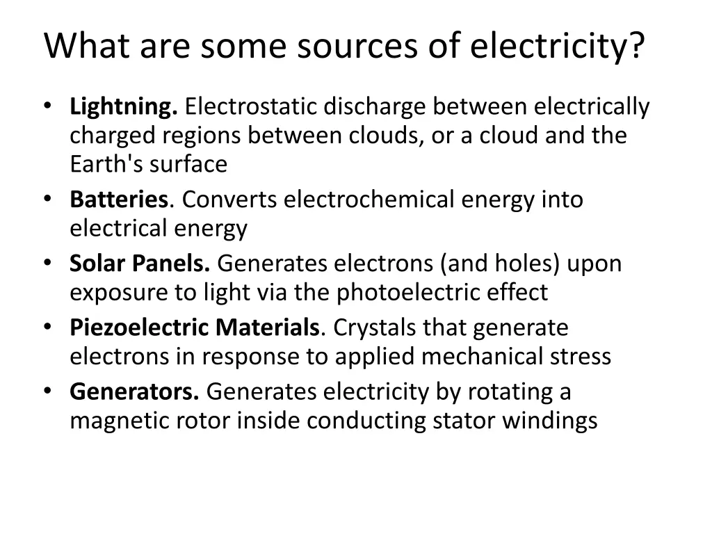 what are some sources of electricity