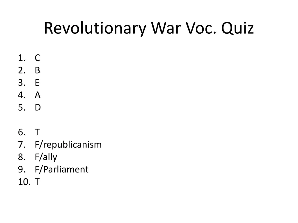 revolutionary war voc quiz