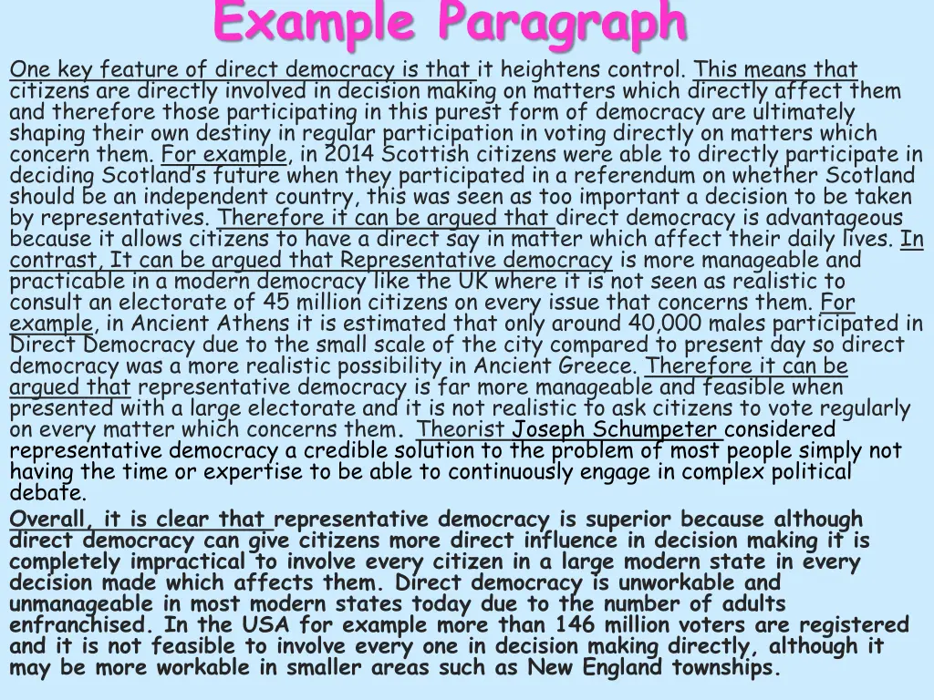 example paragraph one key feature of direct