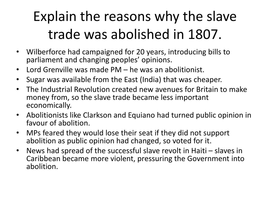 explain the reasons why the slave trade