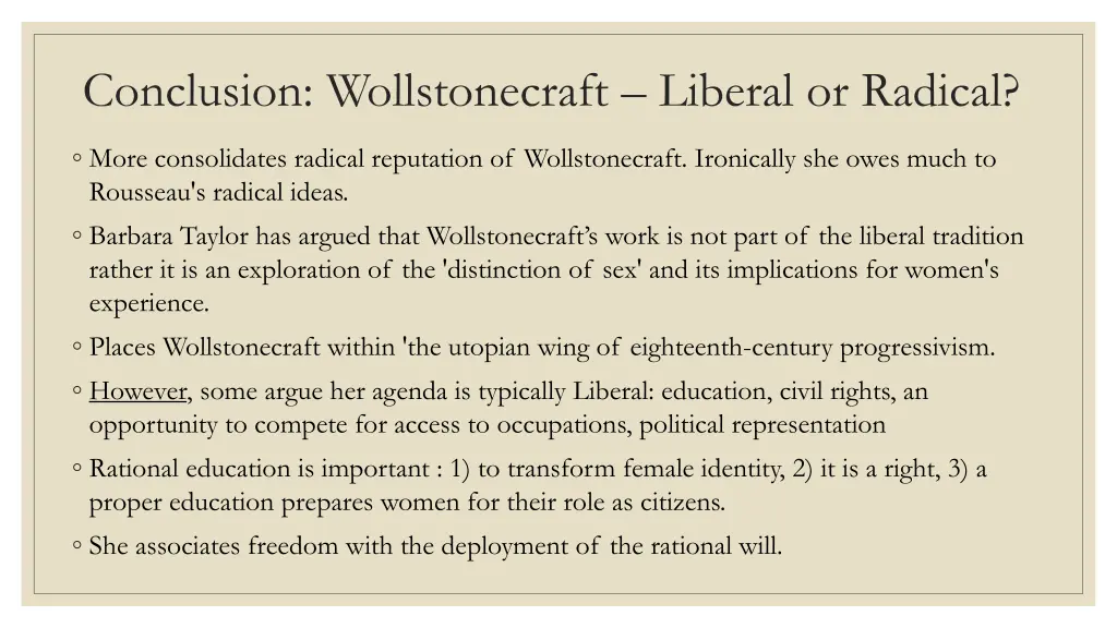 conclusion wollstonecraft liberal or radical