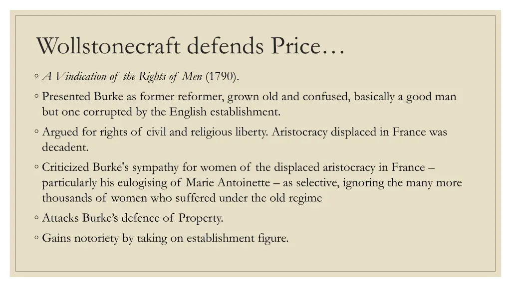 wollstonecraft defends price