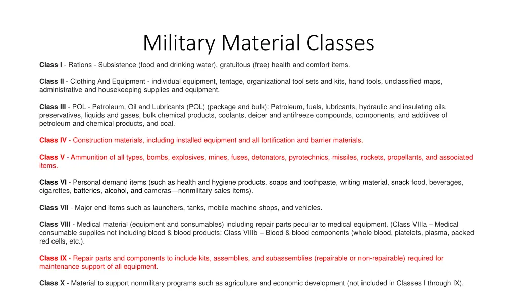 military material classes