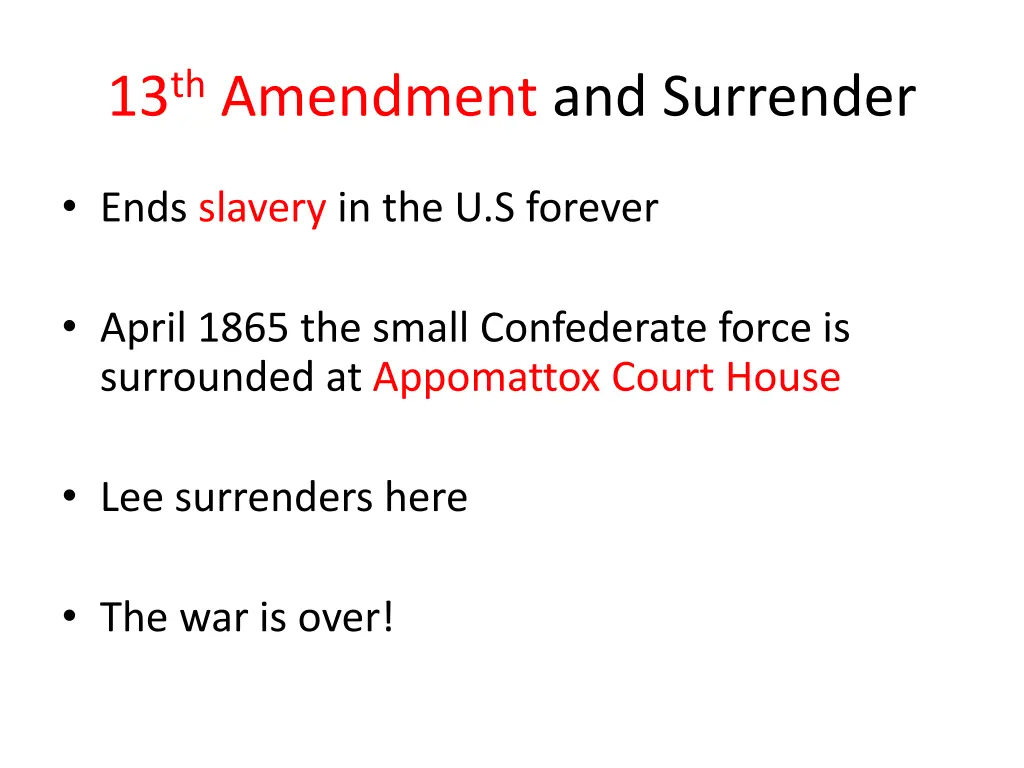 13 th amendment and surrender