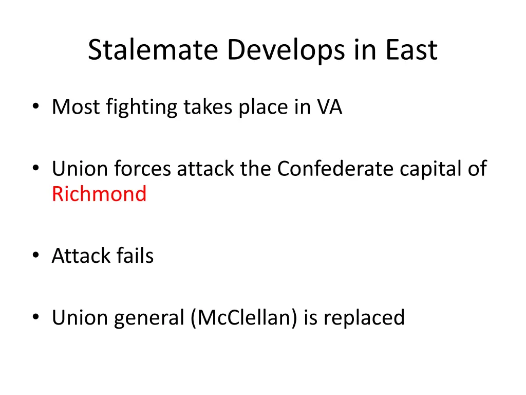 stalemate develops in east