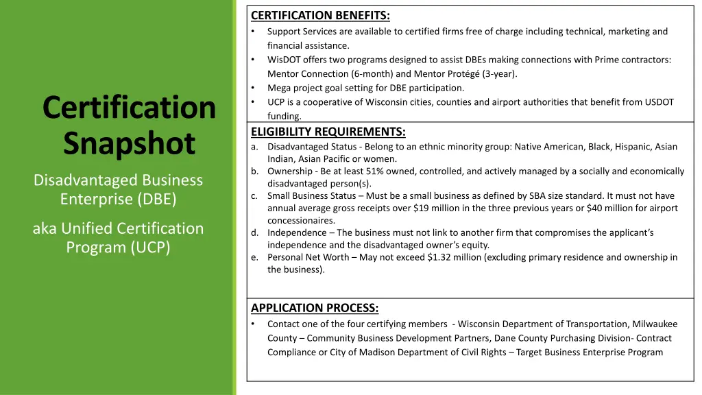 certification benefits support services