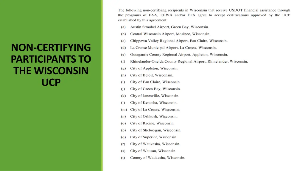 non certifying participants to the wisconsin ucp