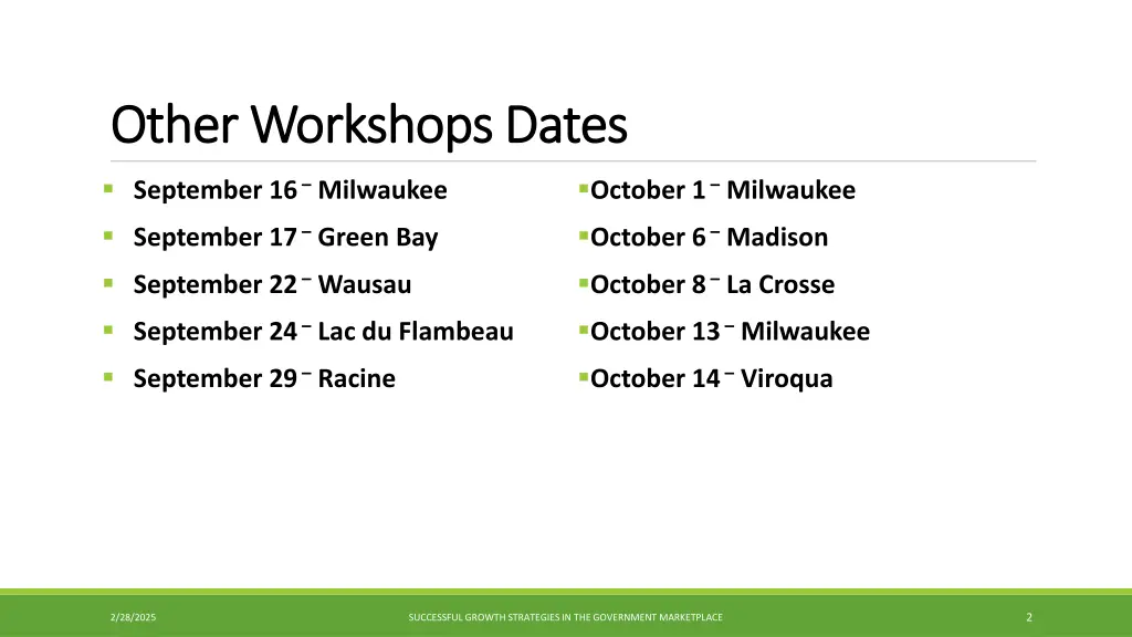 other workshops dates other workshops dates