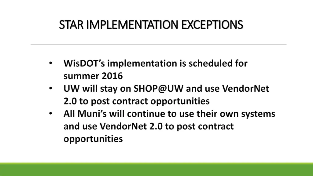 star implementation exceptions star