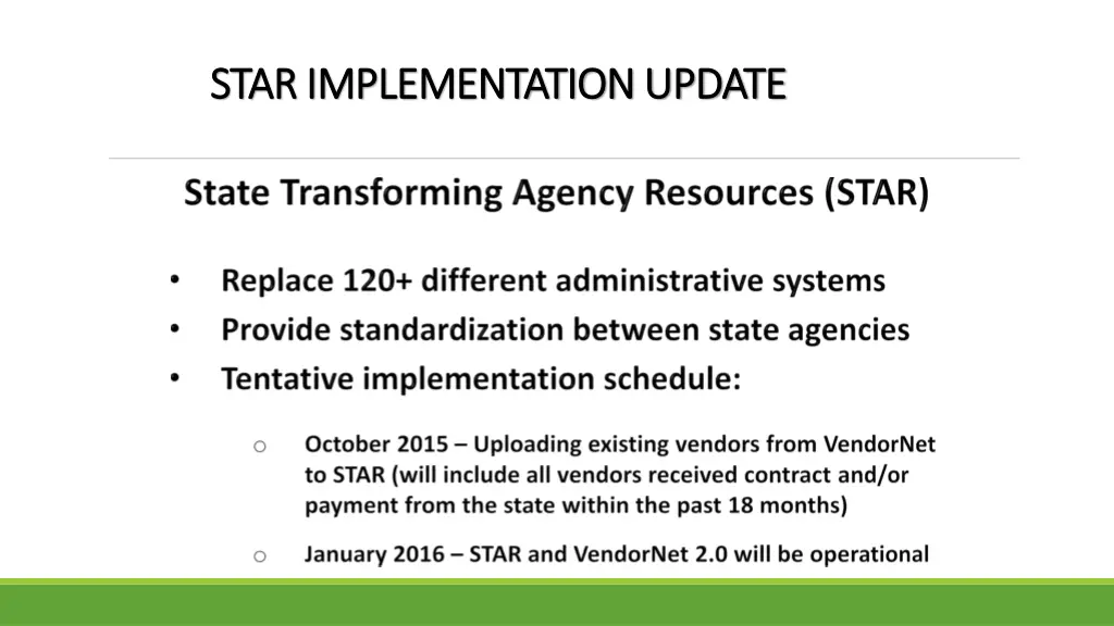 star implementation update star implementation