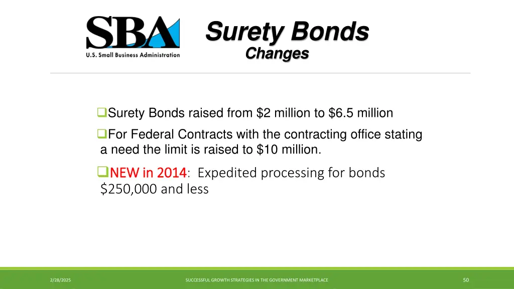 surety bonds changes