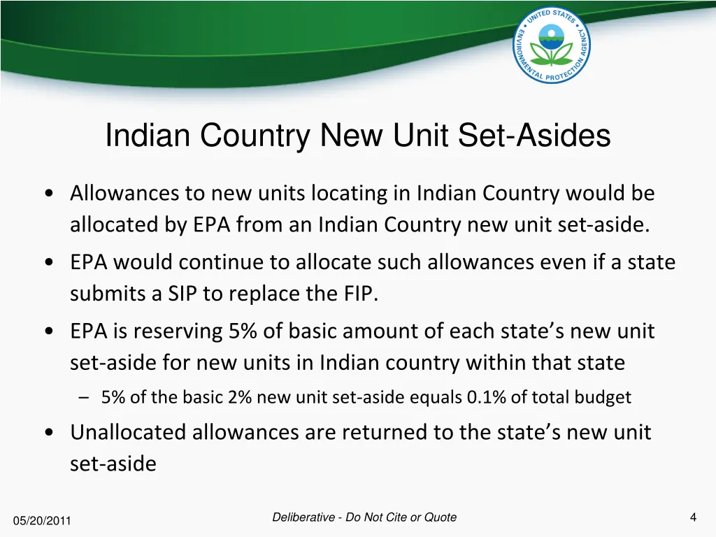 indian country new unit set asides