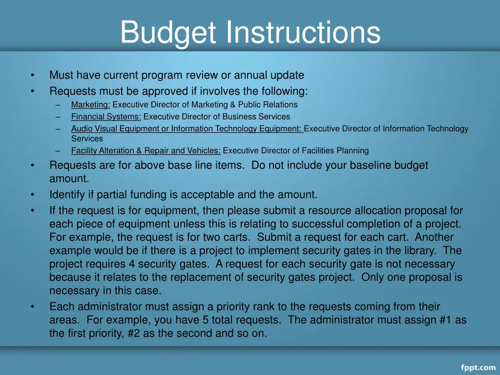 budget instructions