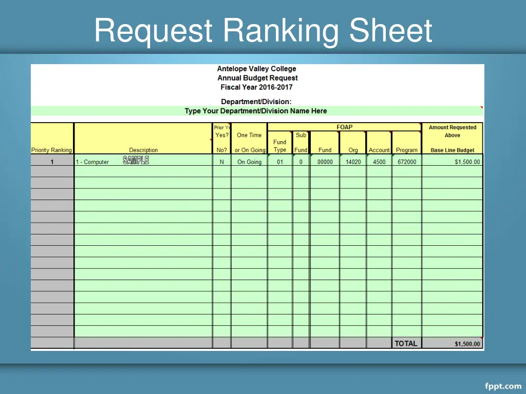 request ranking sheet