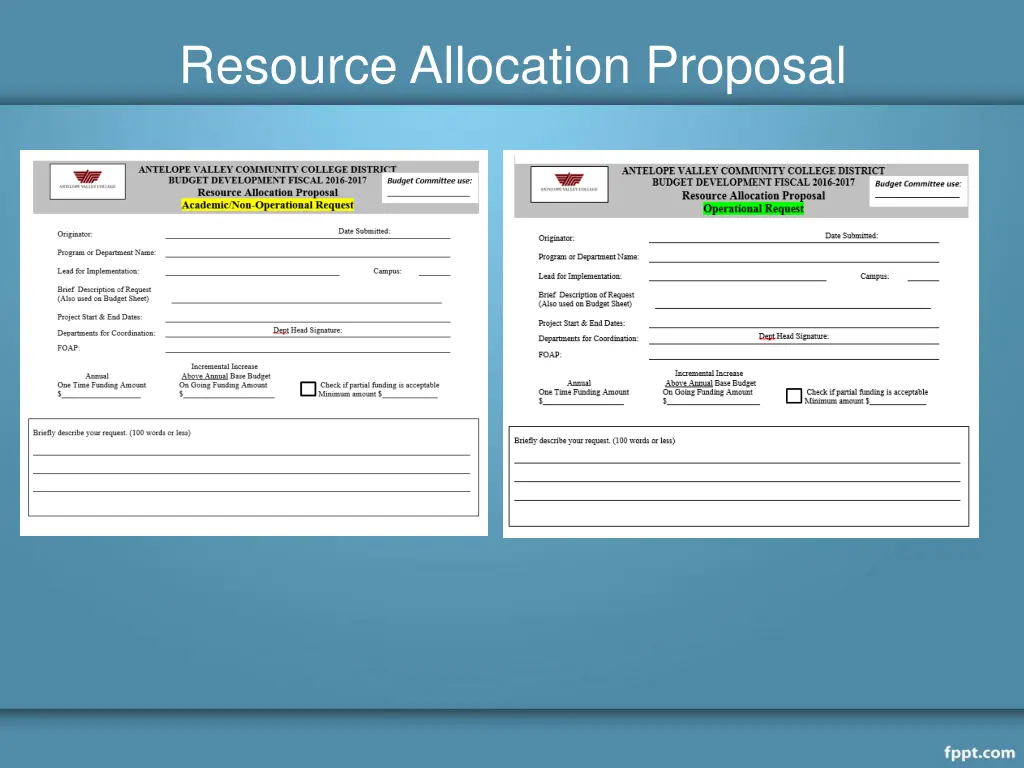 resource allocation proposal