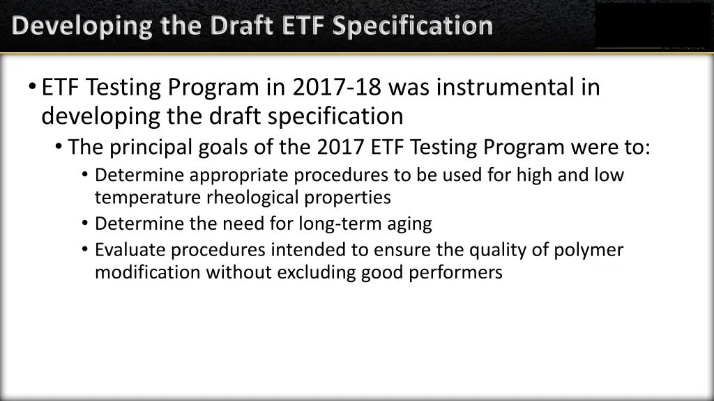 developing the draft etf specification