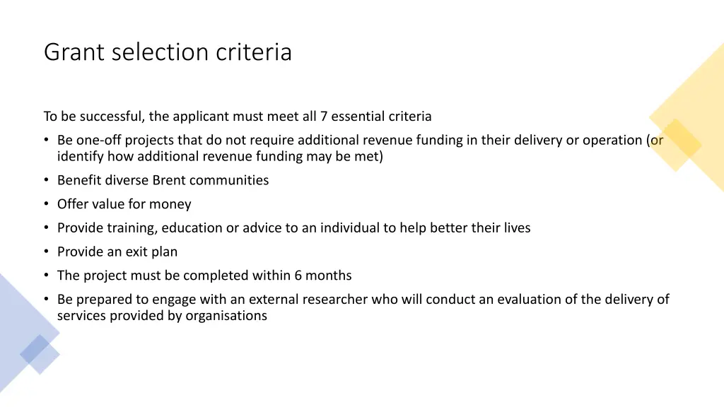 grant selection criteria
