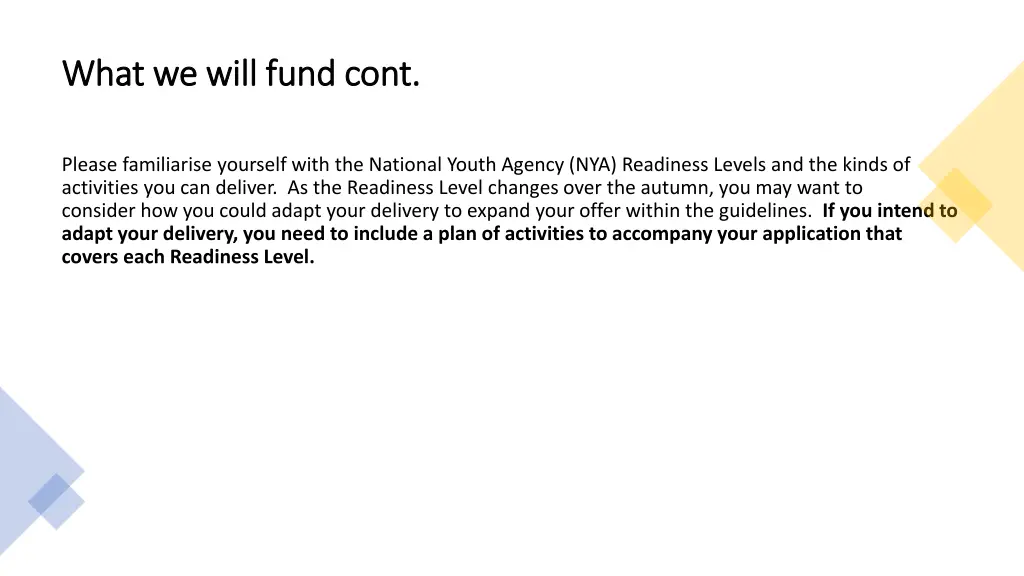 what we will fund cont what we will fund cont